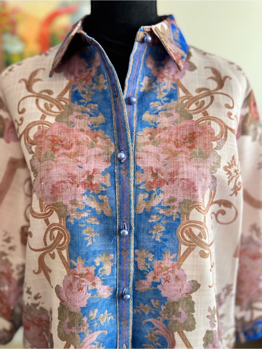 Women's Pink & Blue Printed Linen Jumpsuit - Picture 8 of 16